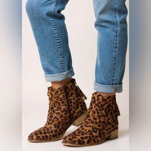 Chloe Leopard Faux Suede Print Cutout Ankle Booties